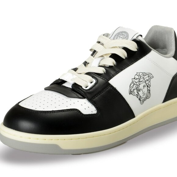 Versace Women's Black & White Leather Medusa Logo Sneakers Shoes US 5 IT 35 - Picture 1 of 8